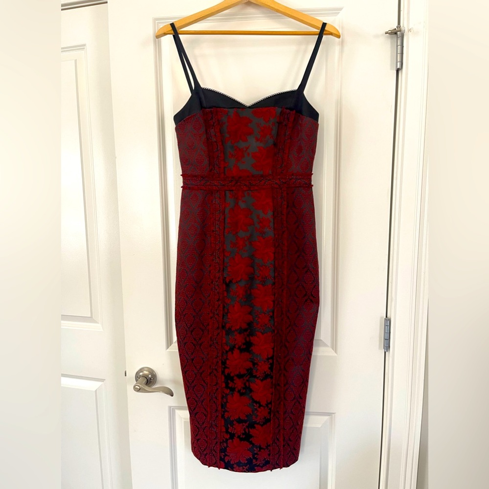 Cinq a Sept Marsolais Floral Jacquard Red Dress